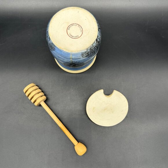 Sevierville Pottery Honey Pot Dipper Blue Skies Trees Studio Art Tennessee - Picture 7 of 9